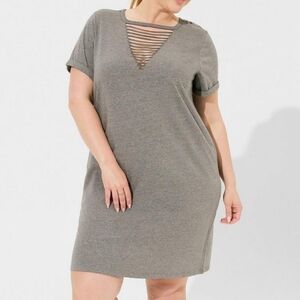Torrid Gray Cotton Slashed V Neck T Shirt Casual Dress Size 3X 22/24 NWT